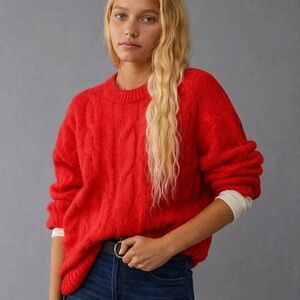 American Eagle Red Oh so Soft Cable Knit Sweater